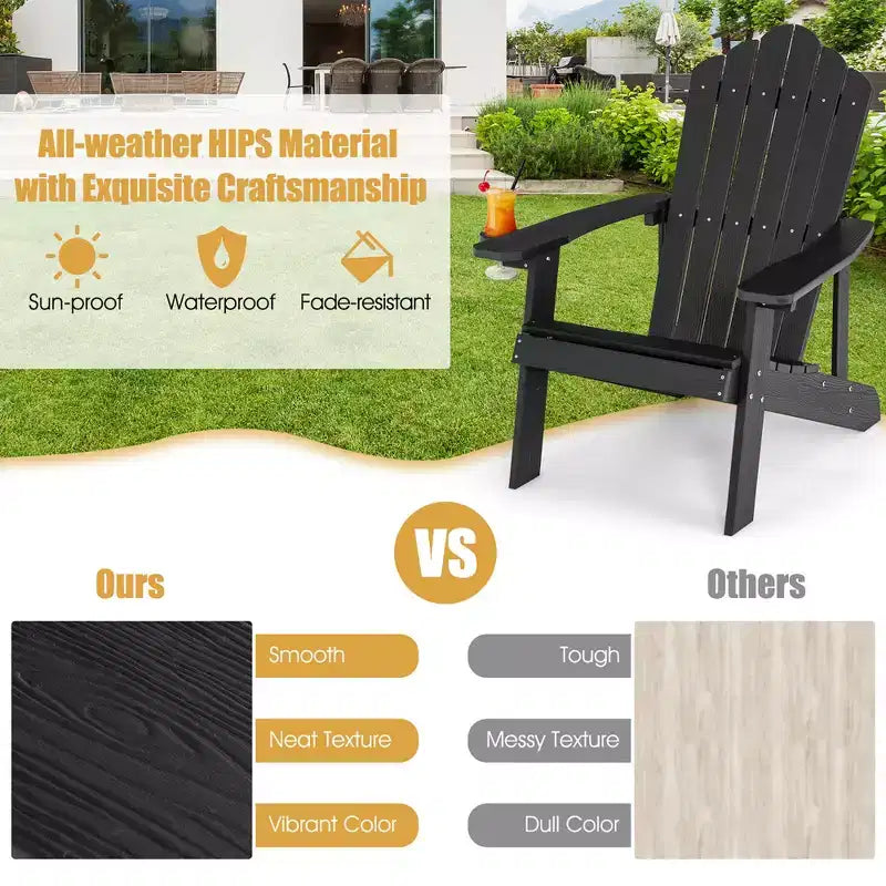 Sedia Adirondack da Patio Costway in HIPS con Portabicchiere Resistente alle Intemperie per Esterni 380 LBS Nero/Teak/Verde/Blu Navy/Rosso/Grigio/Bianco/Giallo