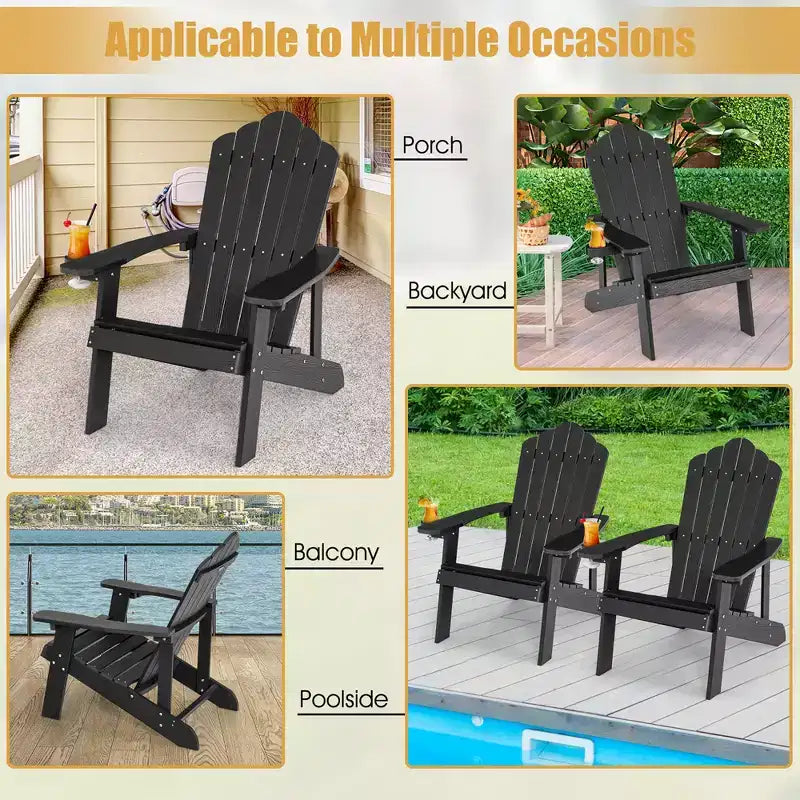 Sedia Adirondack da Patio Costway in HIPS con Portabicchiere Resistente alle Intemperie per Esterni 380 LBS Nero/Teak/Verde/Blu Navy/Rosso/Grigio/Bianco/Giallo