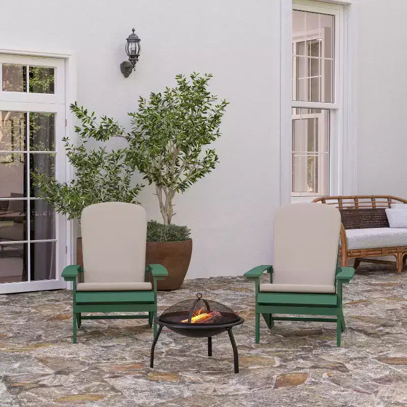 Merrick Lane, set di 2 sedie da patio Adirondack resistenti alle intemperie con schienale a traliccio verticale e cuscini in schiuma comfort