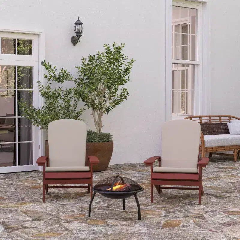 Merrick Lane, set di 2 sedie da patio Adirondack resistenti alle intemperie con schienale a traliccio verticale e cuscini in schiuma comfort
