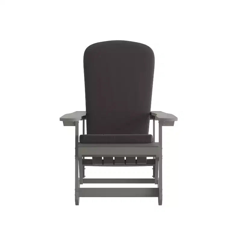 Sedia a dondolo Adirondack Merrick Lane in poliresina per tutte le stagioni con doghe verticali e cuscini resistenti alle intemperie