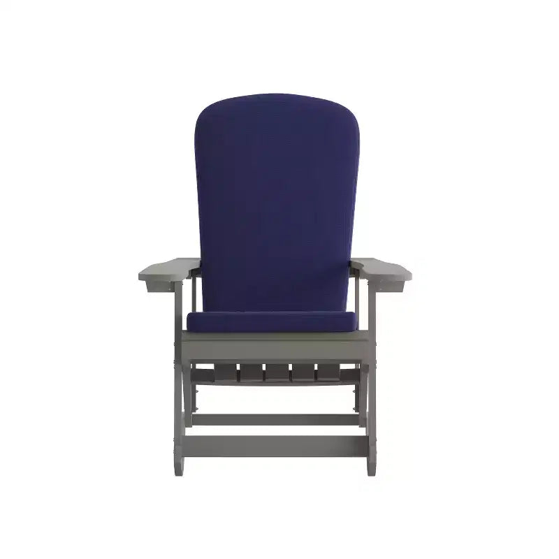 Sedia a dondolo Adirondack Merrick Lane in poliresina per tutte le stagioni con doghe verticali e cuscini resistenti alle intemperie