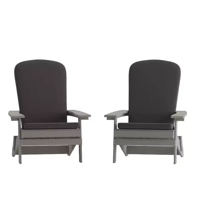 Emma and Oliver Set of Two All-Weather Poly Resin Folding Adirondack Chairs for Indoor/Outdoor Use