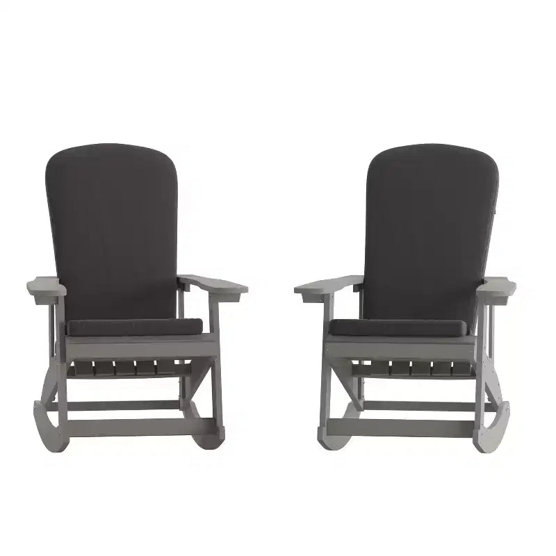 Ensemble de 2 chaises berçantes Adirondack tout temps en poly-résine Emma et Oliver avec coussins