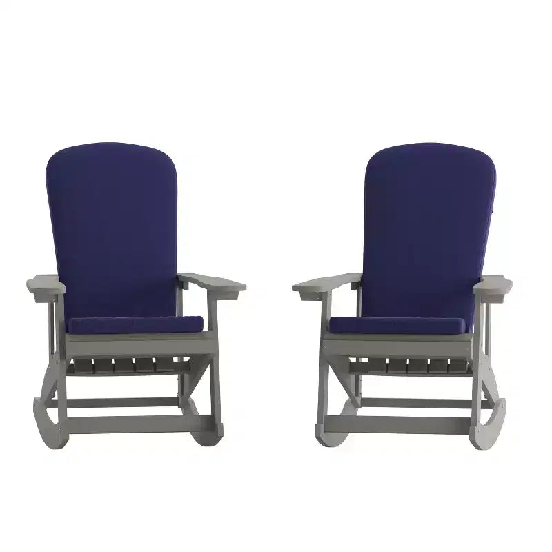 Ensemble de 2 chaises berçantes Adirondack tout temps en poly-résine Emma et Oliver avec coussins