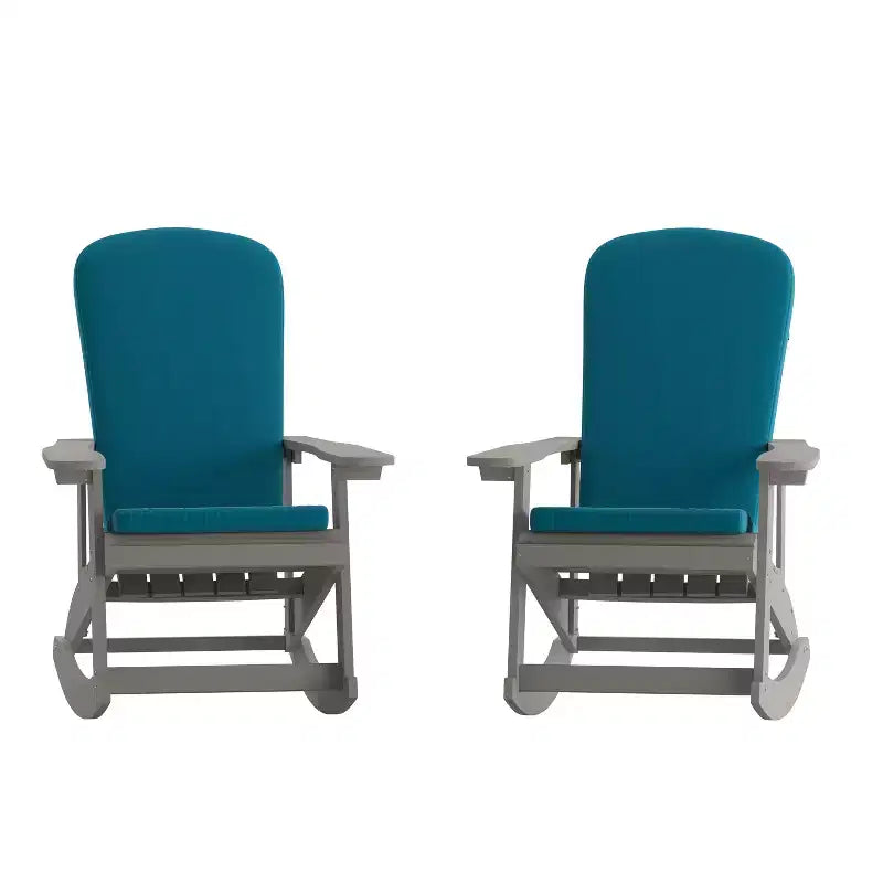 Ensemble de 2 chaises berçantes Adirondack tout temps en poly-résine Emma et Oliver avec coussins