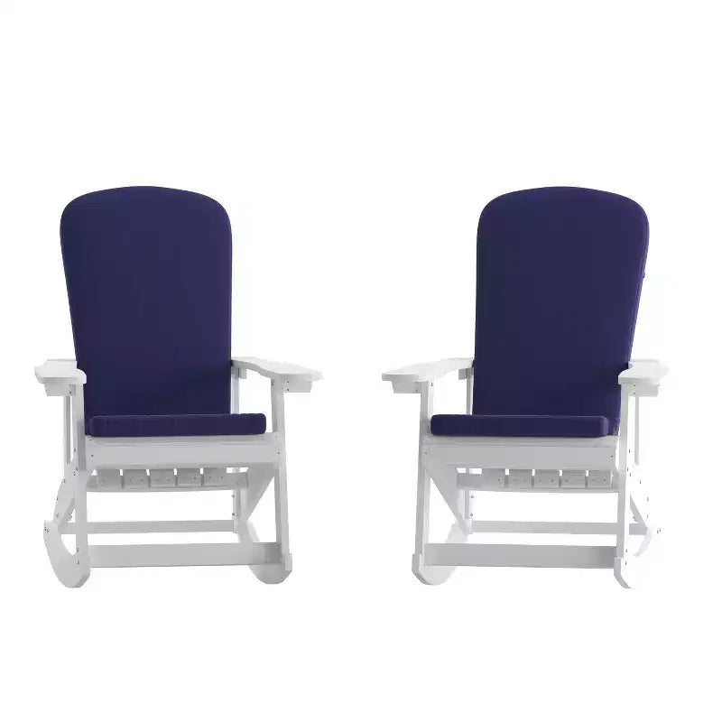 Ensemble de 2 chaises berçantes Adirondack tout temps en poly-résine Emma et Oliver avec coussins