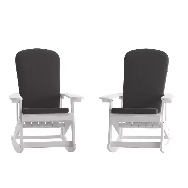 Ensemble de 2 chaises berçantes Adirondack tout temps en poly-résine Emma et Oliver avec coussins