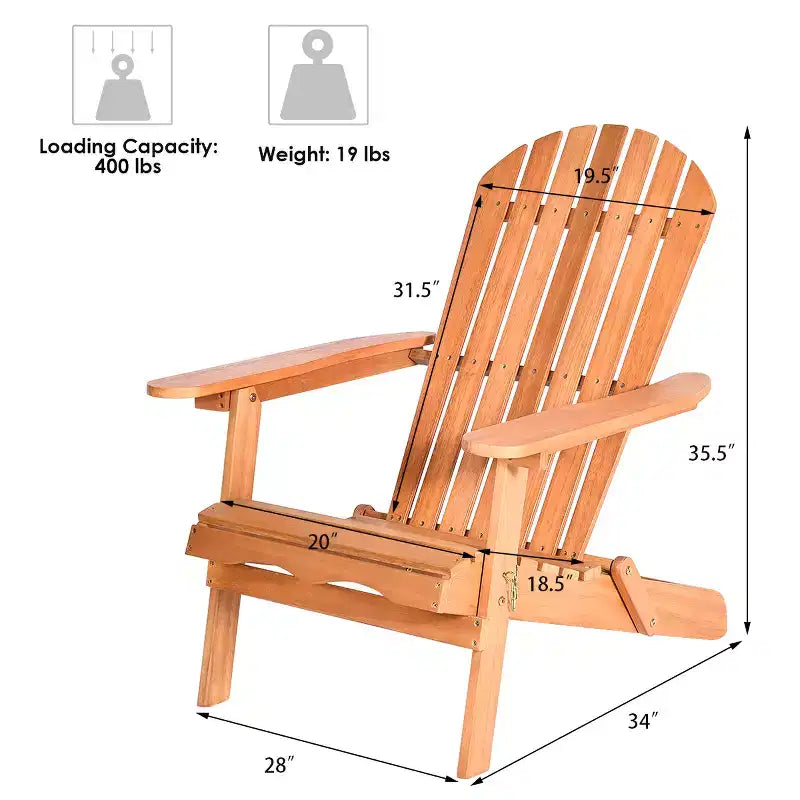 Costway Set da 4 Sedie Adirondack in Eucalipto Pieghevoli per Esterni in Legno Naturale