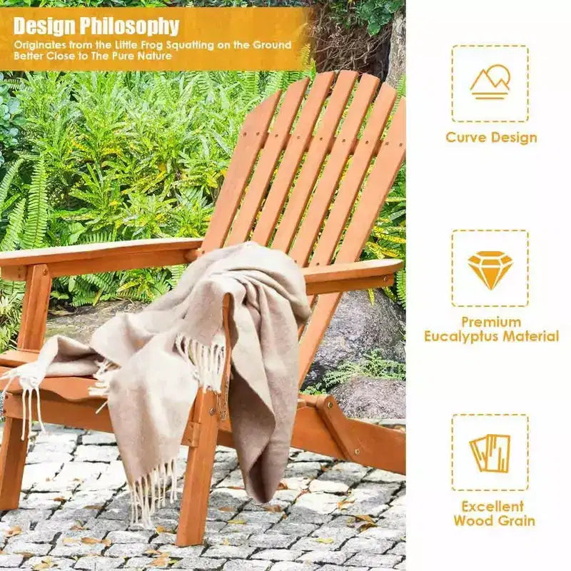 Costway Set da 4 Sedie Adirondack in Eucalipto Pieghevoli per Esterni in Legno Naturale