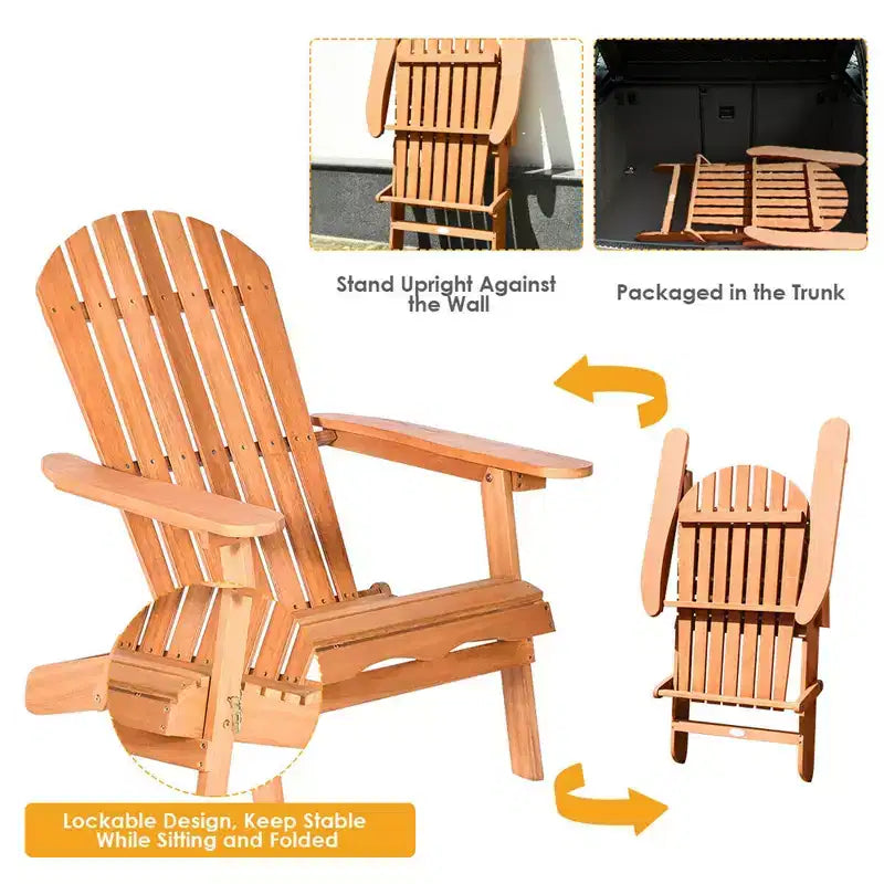 Costway Set da 4 Sedie Adirondack in Eucalipto Pieghevoli per Esterni in Legno Naturale