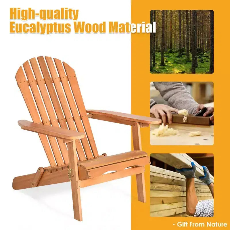 Costway Set da 4 Sedie Adirondack in Eucalipto Pieghevoli per Esterni in Legno Naturale
