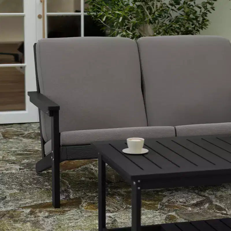 Divanetto da patio Merrick Lane in stile Adirondack in legno di poliresina per tutte le stagioni, seduta profonda, con cuscini
