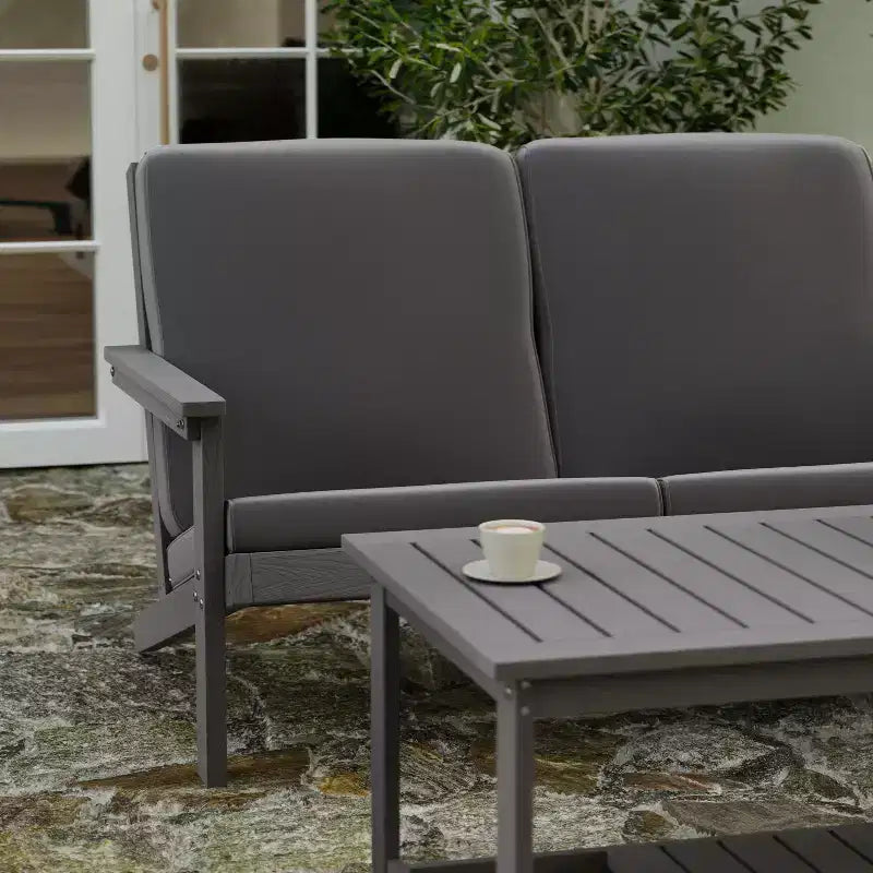 Divanetto da patio Merrick Lane in stile Adirondack in legno di poliresina per tutte le stagioni, seduta profonda, con cuscini
