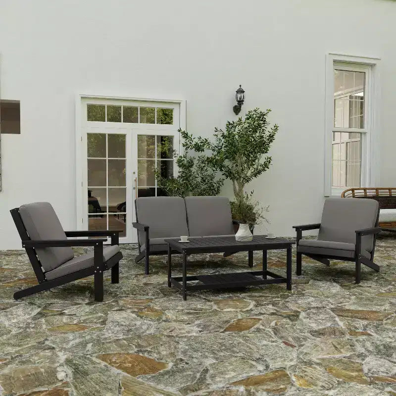 Tavolino da salotto Adirondack a due livelli in legno e resina sintetica Merrick Lane resistente a tutte le stagioni