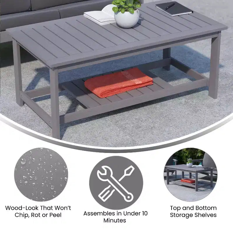 Tavolino da salotto Adirondack a due livelli in legno e resina sintetica Merrick Lane resistente a tutte le stagioni