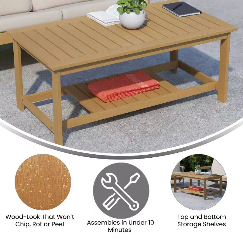 Tavolino da salotto Adirondack a due livelli in legno e resina sintetica Merrick Lane resistente a tutte le stagioni