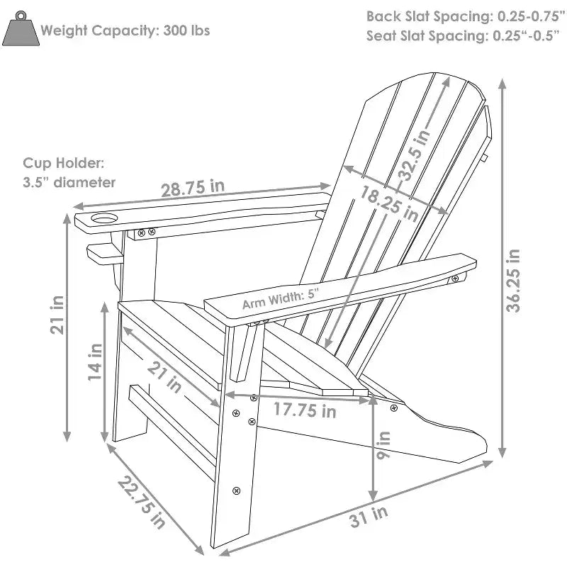 Sedia Adirondack da Esterno Stile Lago Sunnydaze con Portabicchieri