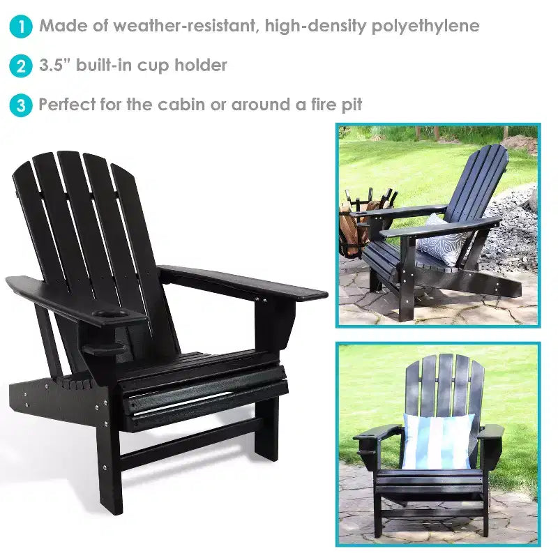 Sedia Adirondack da Esterno Stile Lago Sunnydaze con Portabicchieri