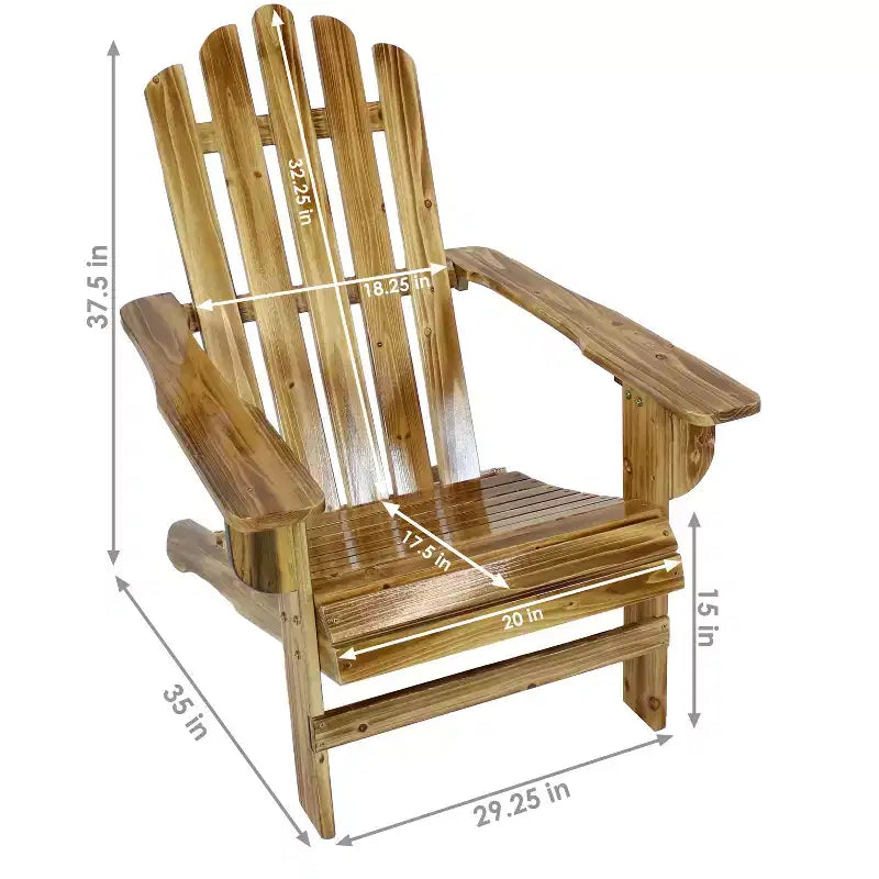 Sunnydaze Sedia da esterno Adirondack rustica in legno di abete naturale per patio e giardino - Finitura bruciata chiara
