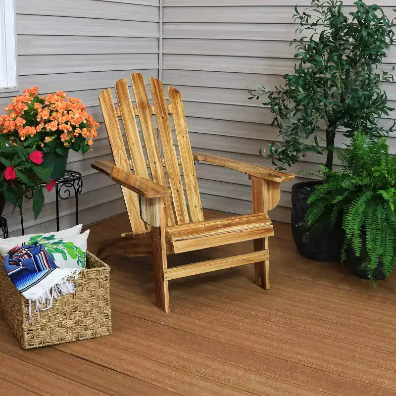 Sunnydaze Sedia da esterno Adirondack rustica in legno di abete naturale per patio e giardino - Finitura bruciata chiara