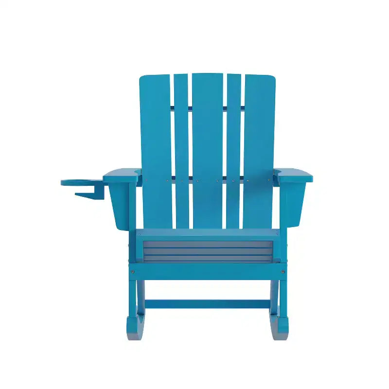 Sedia Adirondack in HDPE Merrick Lane con portabicchieri e pouf estraibile, sedia per interni/esterni in HDPE per tutte le stagioni