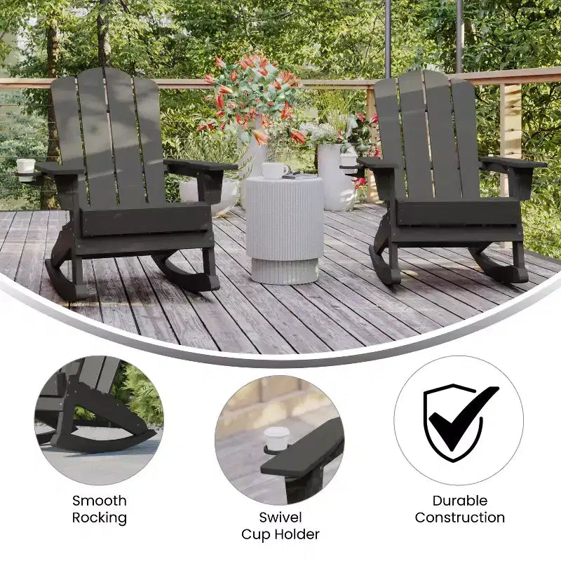 Sedia Adirondack in HDPE Merrick Lane con portabicchieri e pouf estraibile, sedia per interni/esterni in HDPE per tutte le stagioni