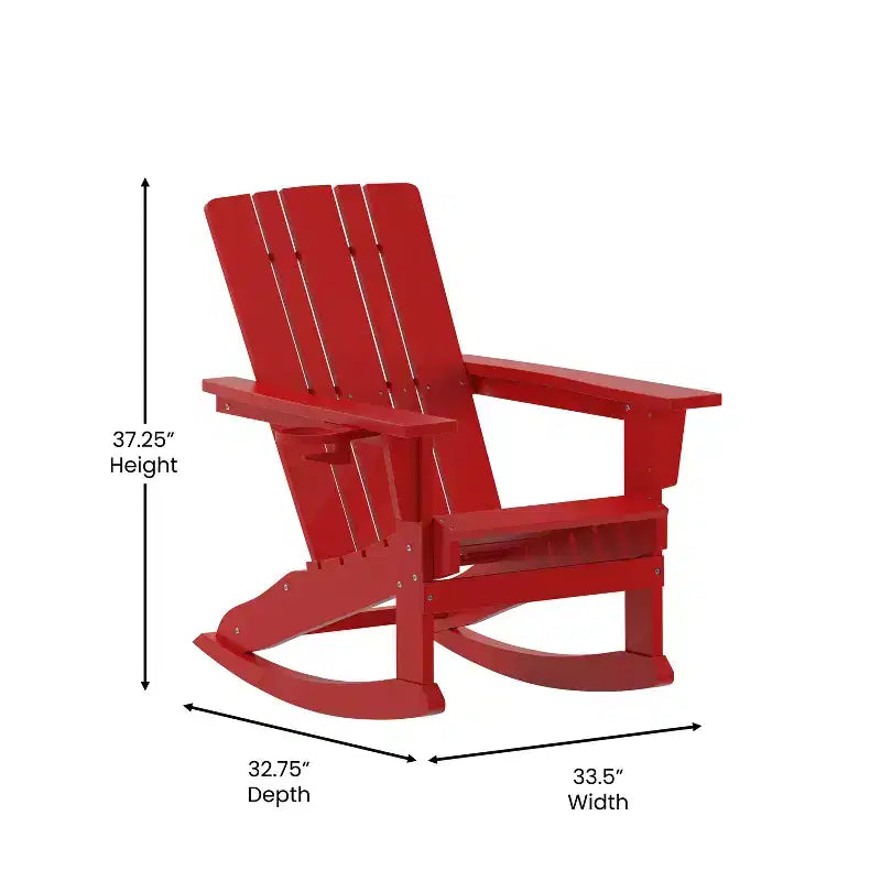 Sedia Adirondack in HDPE Merrick Lane con portabicchieri e pouf estraibile, sedia per interni/esterni in HDPE per tutte le stagioni