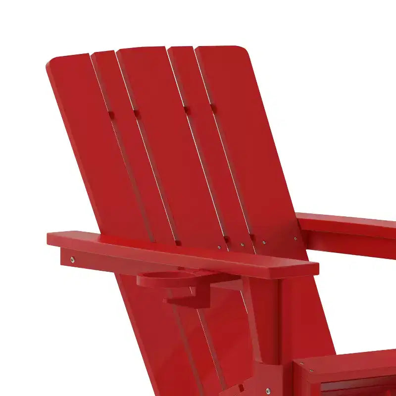 Sedia Adirondack in HDPE Merrick Lane con portabicchieri e pouf estraibile, sedia per interni/esterni in HDPE per tutte le stagioni