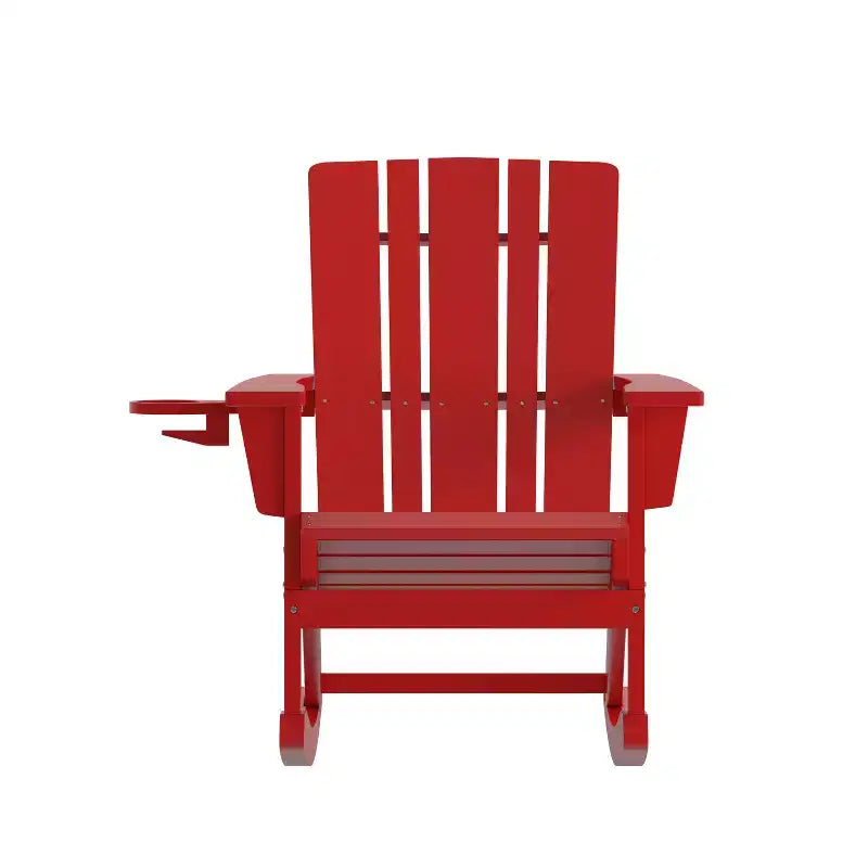 Sedia Adirondack in HDPE Merrick Lane con portabicchieri e pouf estraibile, sedia per interni/esterni in HDPE per tutte le stagioni