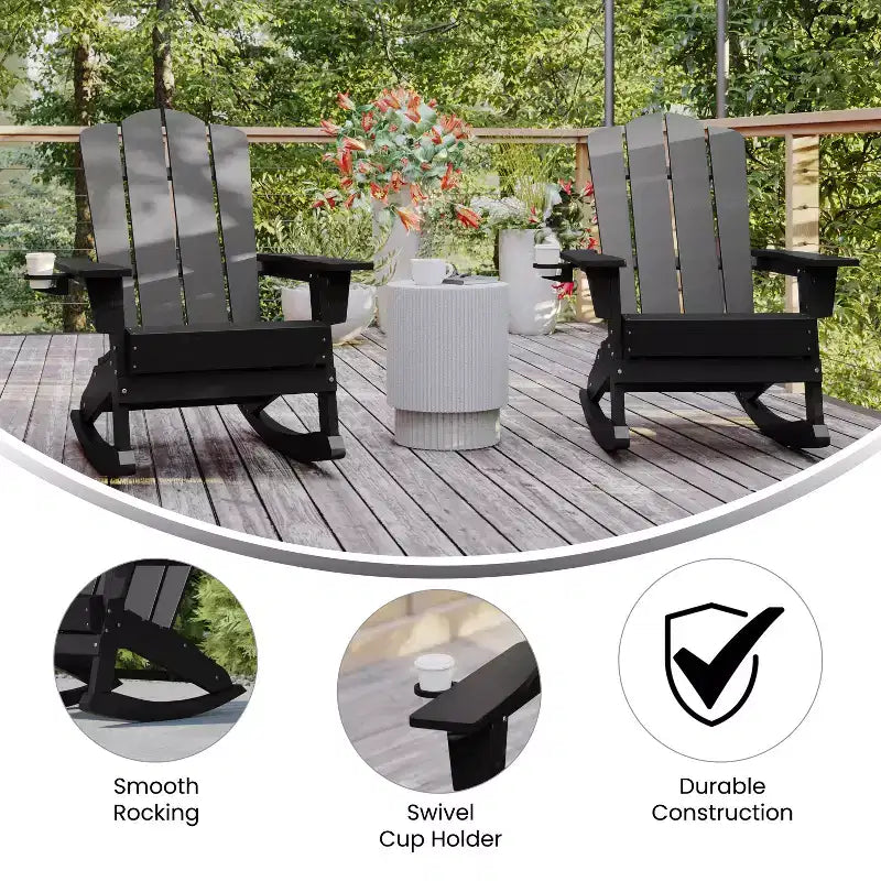 Sedia Adirondack in HDPE Merrick Lane con portabicchieri e pouf estraibile, sedia per interni/esterni in HDPE per tutte le stagioni