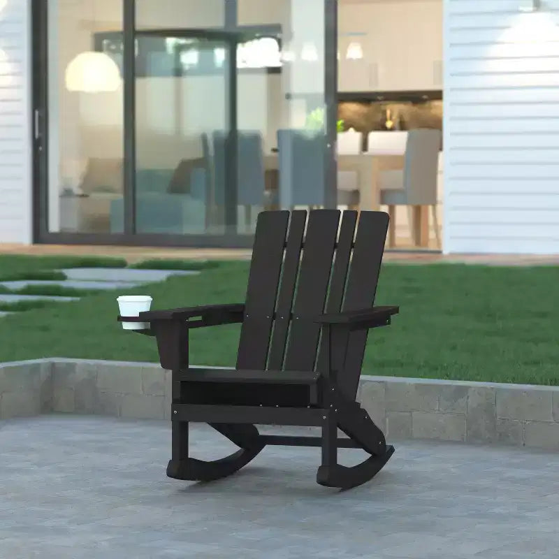Emma e Oliver Set di 2 sedie a dondolo Adirondack con portabicchieri, sedie a dondolo Adirondack in HDPE resistenti alle intemperie