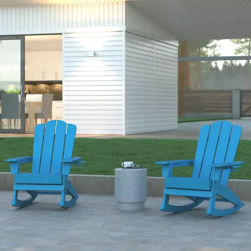 Emma e Oliver Set di 2 sedie a dondolo Adirondack con portabicchieri, sedie a dondolo Adirondack in HDPE resistenti alle intemperie