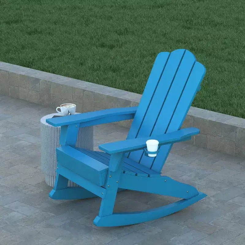 Emma e Oliver Set di 2 sedie a dondolo Adirondack con portabicchieri, sedie a dondolo Adirondack in HDPE resistenti alle intemperie