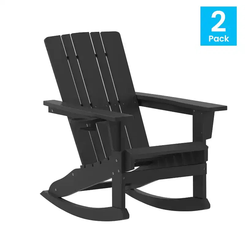 Emma e Oliver Set di 2 sedie a dondolo Adirondack con portabicchieri, sedie a dondolo Adirondack in HDPE resistenti alle intemperie
