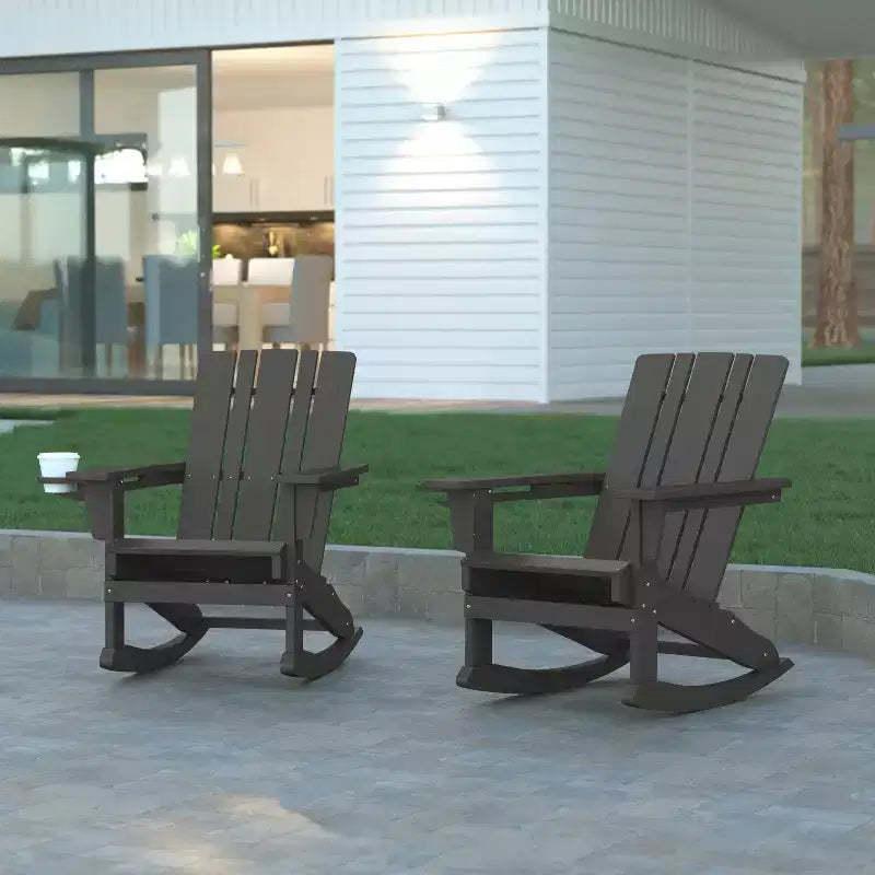 Emma e Oliver Set di 2 sedie a dondolo Adirondack con portabicchieri, sedie a dondolo Adirondack in HDPE resistenti alle intemperie