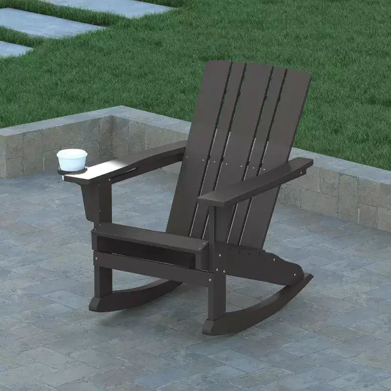 Emma e Oliver Set di 2 sedie a dondolo Adirondack con portabicchieri, sedie a dondolo Adirondack in HDPE resistenti alle intemperie