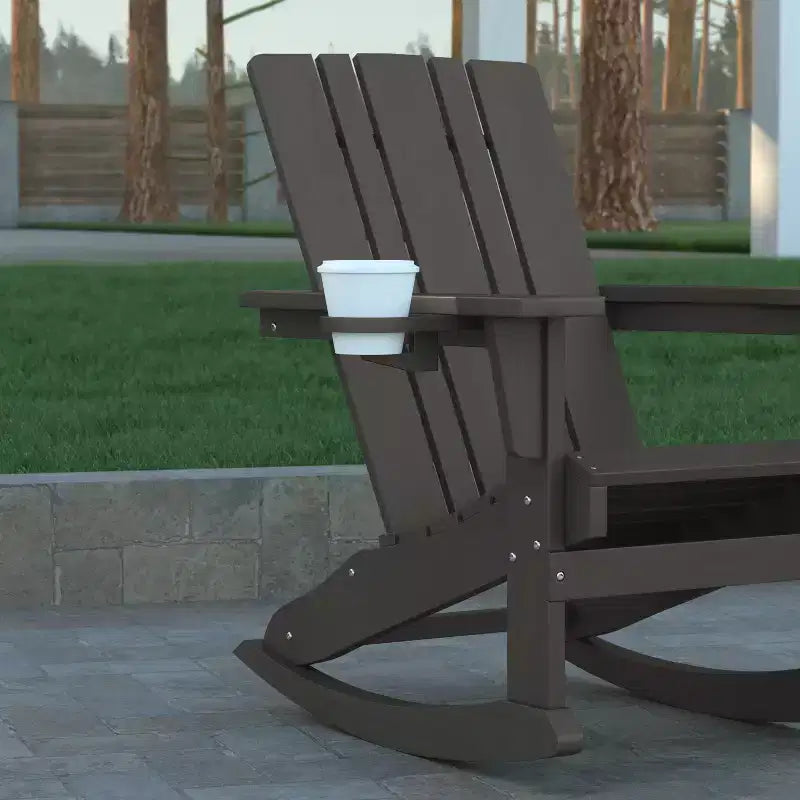 Emma e Oliver Set di 2 sedie a dondolo Adirondack con portabicchieri, sedie a dondolo Adirondack in HDPE resistenti alle intemperie