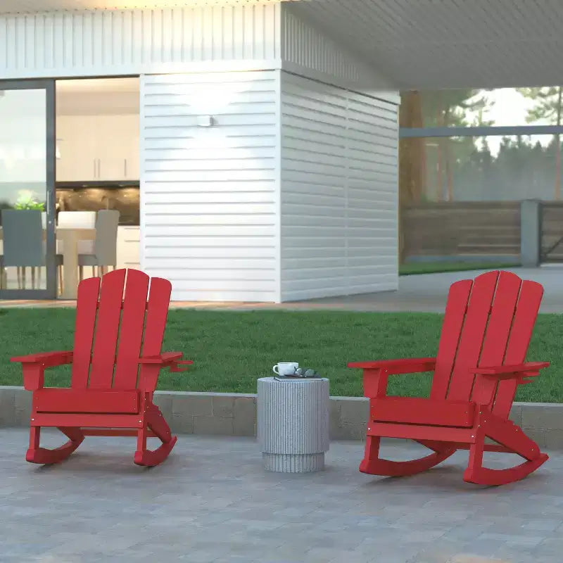 Emma e Oliver Set di 2 sedie a dondolo Adirondack con portabicchieri, sedie a dondolo Adirondack in HDPE resistenti alle intemperie