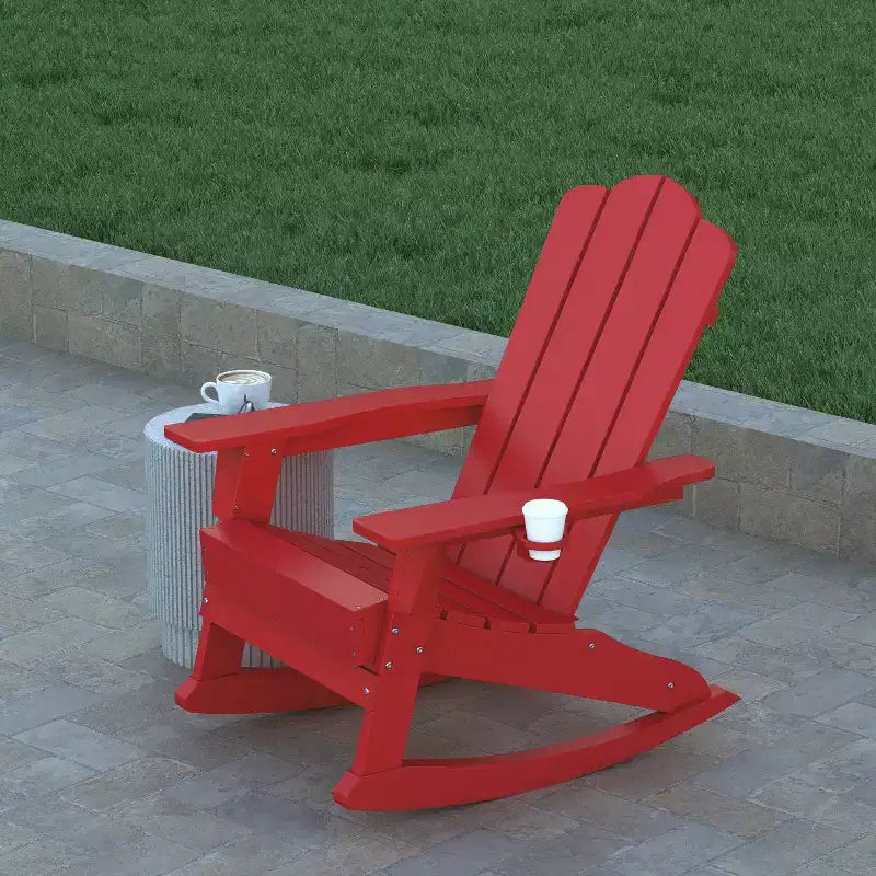 Emma e Oliver Set di 2 sedie a dondolo Adirondack con portabicchieri, sedie a dondolo Adirondack in HDPE resistenti alle intemperie