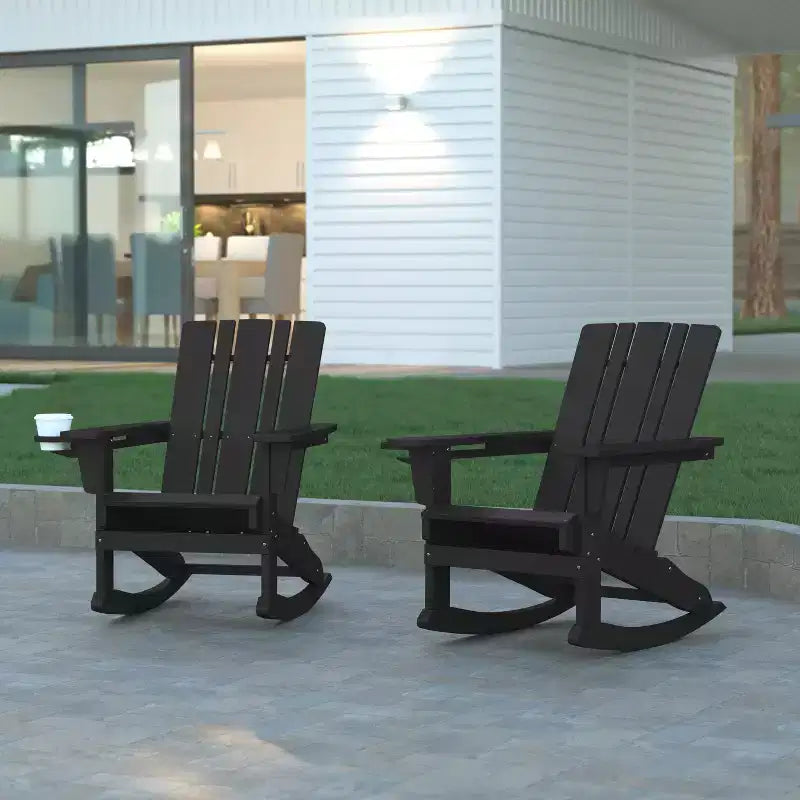 Emma e Oliver Set di 2 sedie a dondolo Adirondack con portabicchieri, sedie a dondolo Adirondack in HDPE resistenti alle intemperie