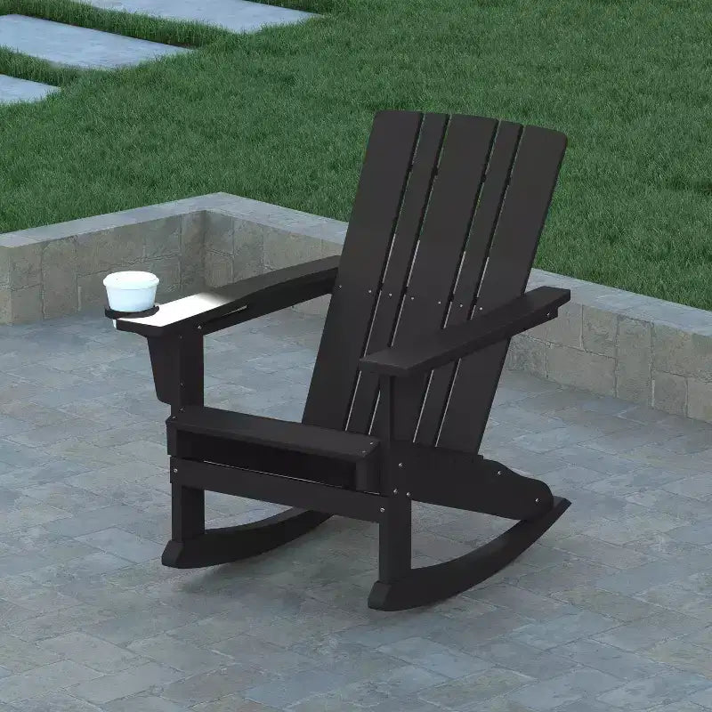 Emma e Oliver Set di 2 sedie a dondolo Adirondack con portabicchieri, sedie a dondolo Adirondack in HDPE resistenti alle intemperie