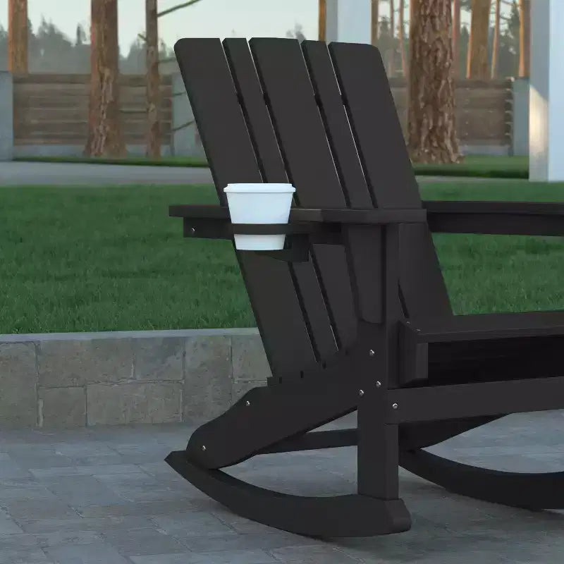 Emma e Oliver Set di 2 sedie a dondolo Adirondack con portabicchieri, sedie a dondolo Adirondack in HDPE resistenti alle intemperie
