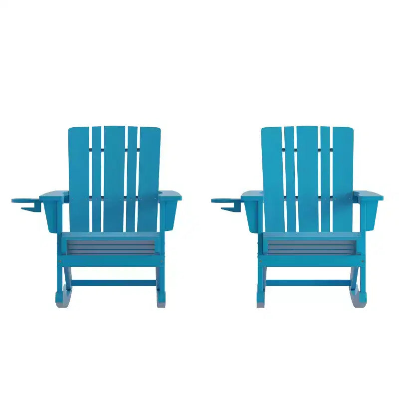 Emma et Oliver Lot de 2 chaises berçantes Adirondack avec porte-gobelets, chaises berçantes Adirondack en PEHD résistant aux intempéries