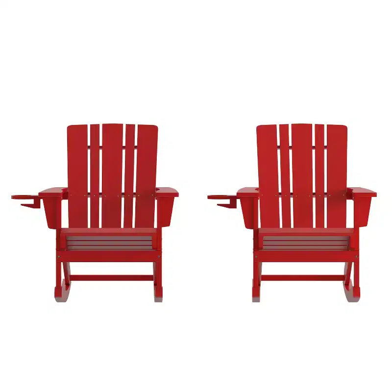 Emma et Oliver Lot de 2 chaises berçantes Adirondack avec porte-gobelets, chaises berçantes Adirondack en PEHD résistant aux intempéries