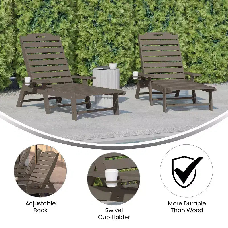 Merrick Lane Gaylord Set di 2 Lettini Adirondack Regolabili con Portabicchieri - Sedie a Sdraio in HDPE per Interni/Esterni per Tutte le Condizioni Atmosferiche