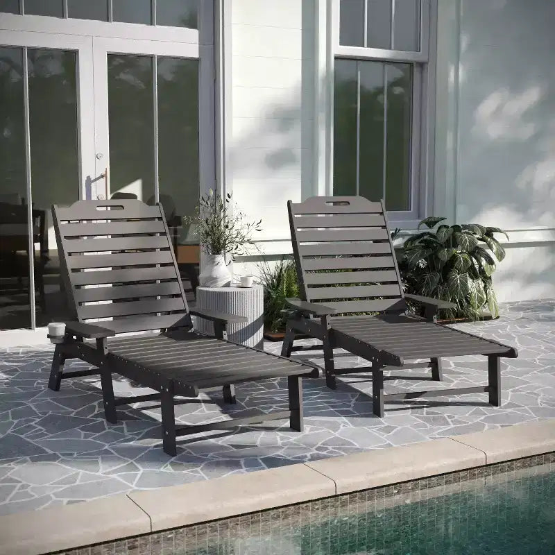 Merrick Lane Gaylord Set di 2 Lettini Adirondack Regolabili con Portabicchieri - Sedie a Sdraio in HDPE per Interni/Esterni per Tutte le Condizioni Atmosferiche