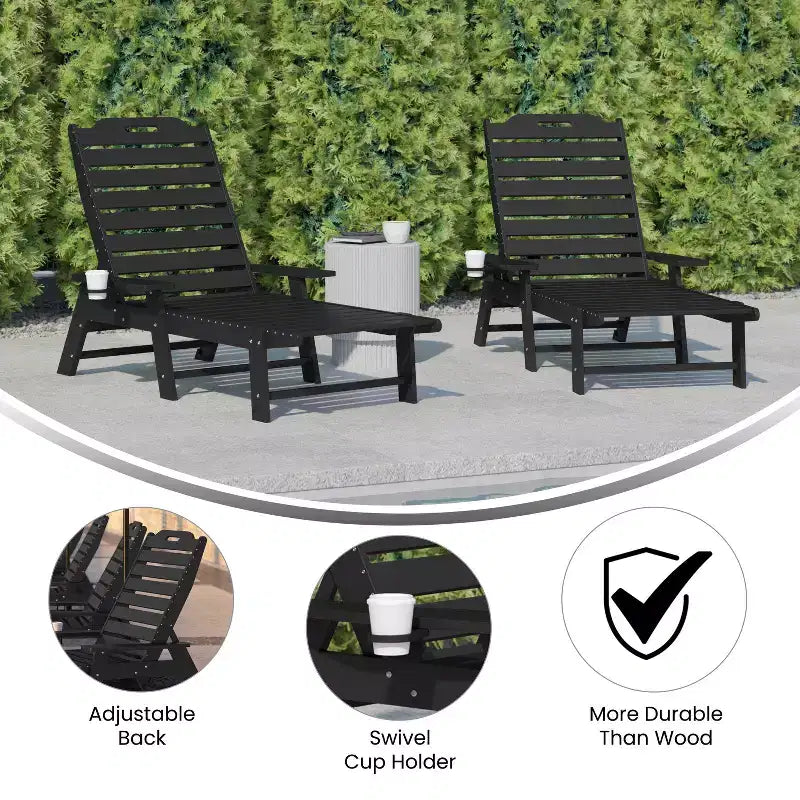 Merrick Lane Gaylord Set di 2 Lettini Adirondack Regolabili con Portabicchieri - Sedie a Sdraio in HDPE per Interni/Esterni per Tutte le Condizioni Atmosferiche