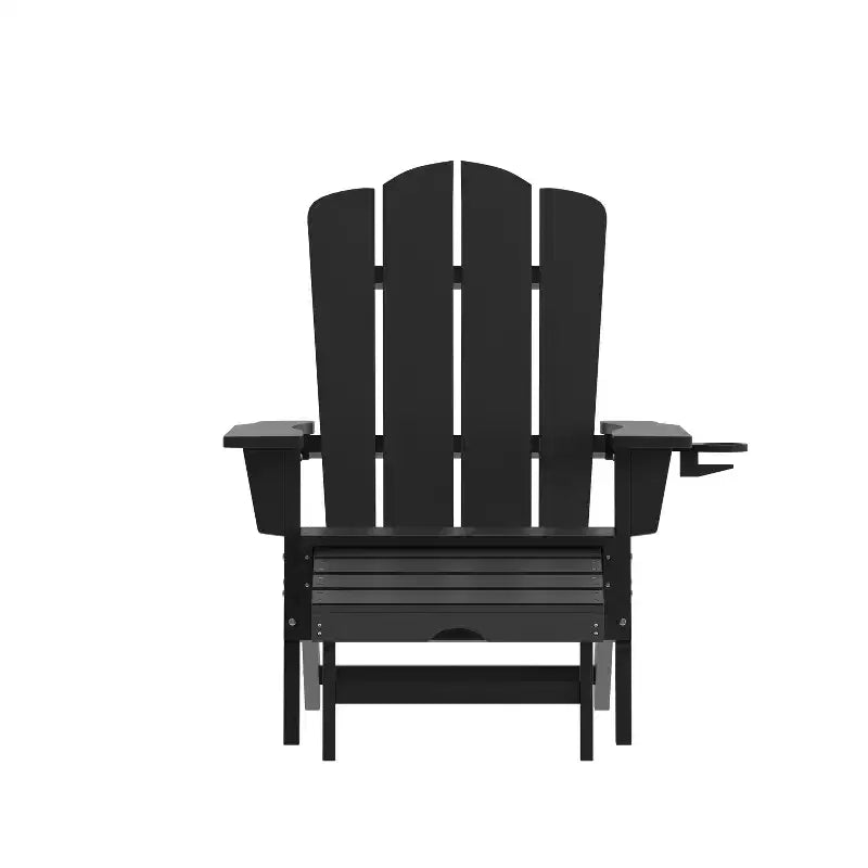 Poltrona Adirondack Merrick Lane in HDPE con portabicchieri e poggiapiedi estraibile, poltrona lounge per interni/esterni in HDPE per tutte le stagioni