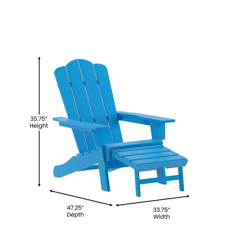 Poltrona Adirondack Merrick Lane in HDPE con portabicchieri e poggiapiedi estraibile, poltrona lounge per interni/esterni in HDPE per tutte le stagioni